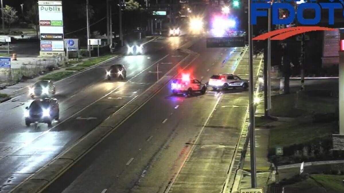 Traffic cameras show Bradenton Police units on the scene of Friday night’s crash, where a motorcyclist died after colliding with an SUV.