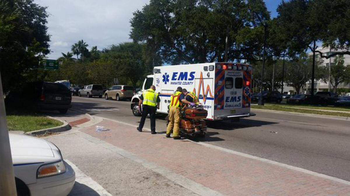 A couple were taken to the hospital after a Bradenton driver making an illegal left-hand turn crashed into their Harley Davidson. 
 JESSICA DE LEON/ Bradenton Herald