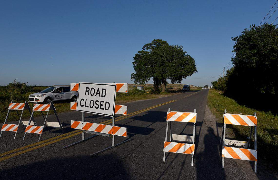 04/02/21--As the sun set over Palmetto, an emergency evacuation order was sent out to an area around Piney Point, the former phosphate mine. A gypsum stack filled with contaminated water is in imminent danger of failing; here a road block is set at Buckeye Road and U.S. 41.