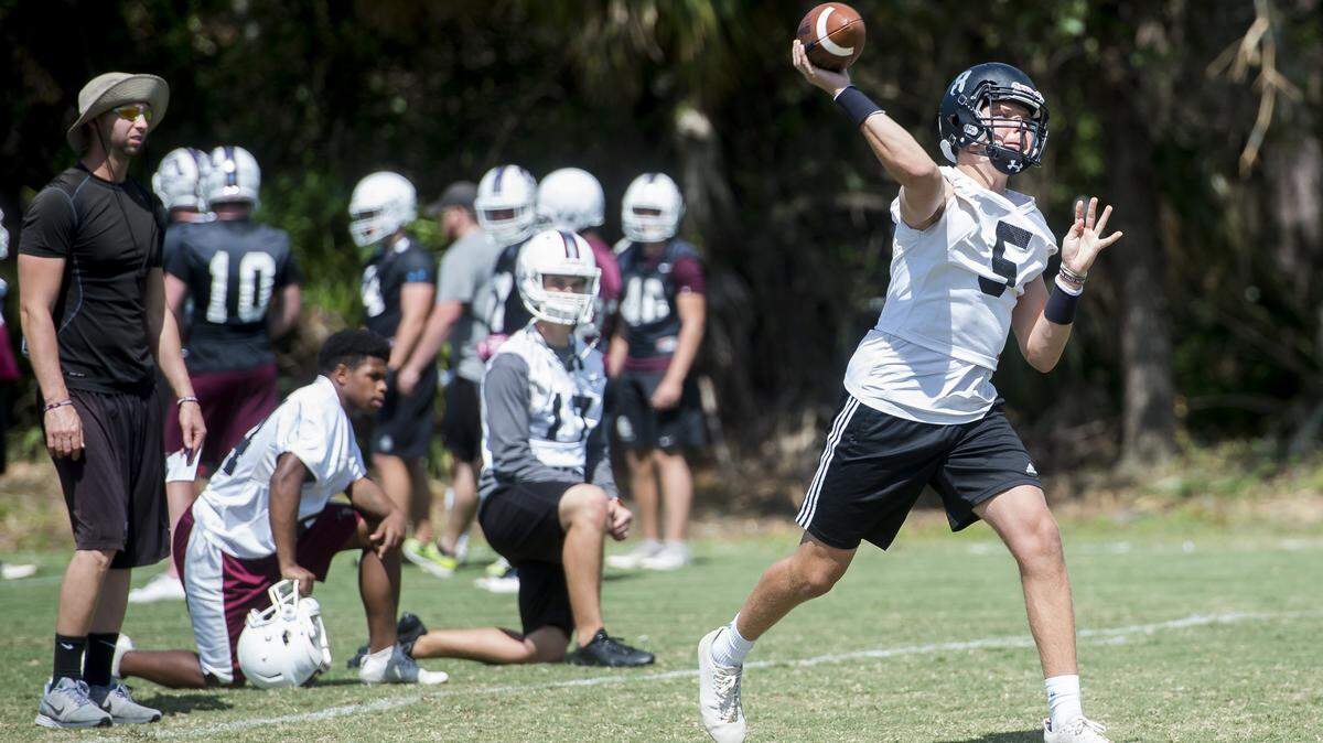 Braden River quarterback Bryan Gagg averaged 26.2 yards on his nine completions and threw three touchdowns during last week’s come-from-behind win at Clearwater. The Pirates host Manatee on Friday night in their home opener.