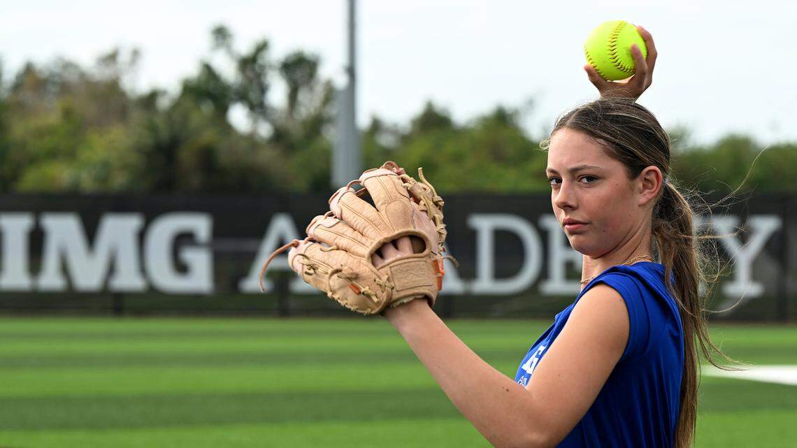 Bree McHughes trains at IMG’s new softball facilities on Softball Prospect Day.