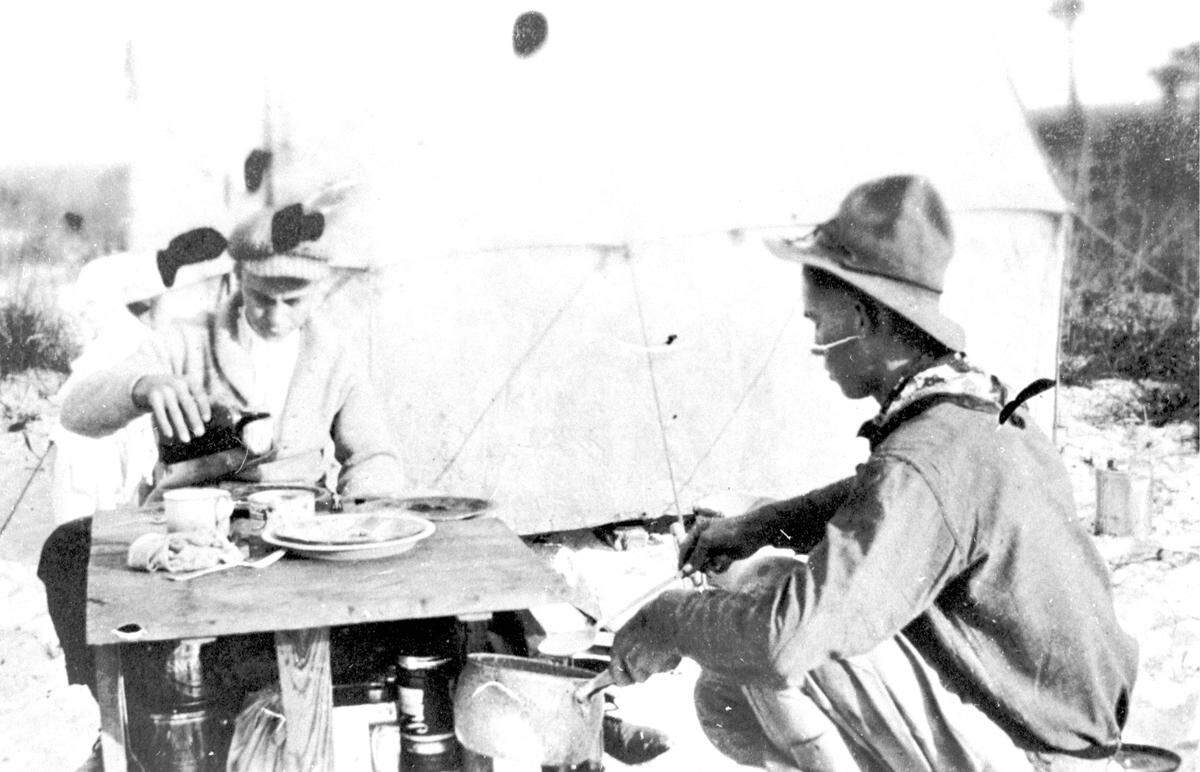 Breakfast on the beach during a camping trip on Anna Maria Island in 1917.