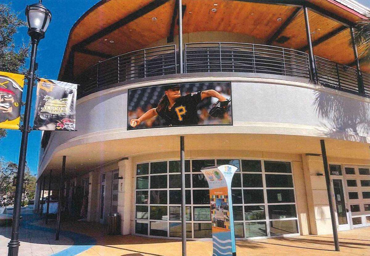 A provided rendering shows how Bradenton officials plan to install a 6’ by 12’ video display on the southwest corner of the City Centre Parking Garage. The $60,000 screen should be installed by April.