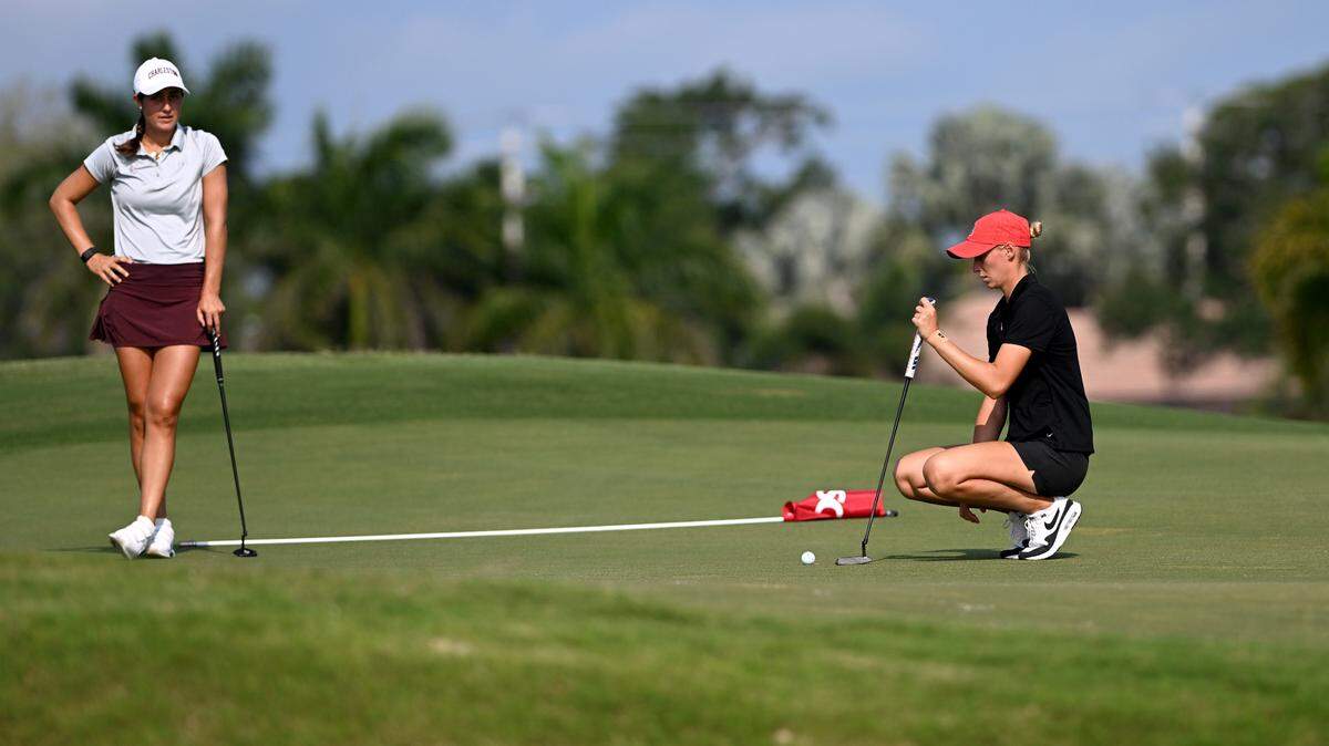 Emma Schimpf of Charleston, SC and Gile Bite Starkute of Lithuania during the Florida State Golf Association’s U.S. Women’s Open Qualifier at the Bradenton Country Club, Monday, May 13, 2024.