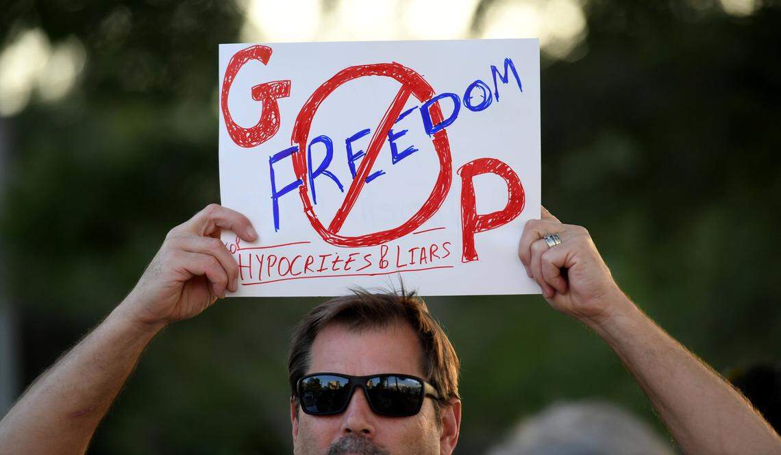 Tim Webb of Bradenton joined over a hundred people as they joined a march and rally organized by Women’s Voices of SW Florida to support women’s rights to choose abortion on May 4, 2022. The group met at the Central Library and marched to the Historic Courthouse.