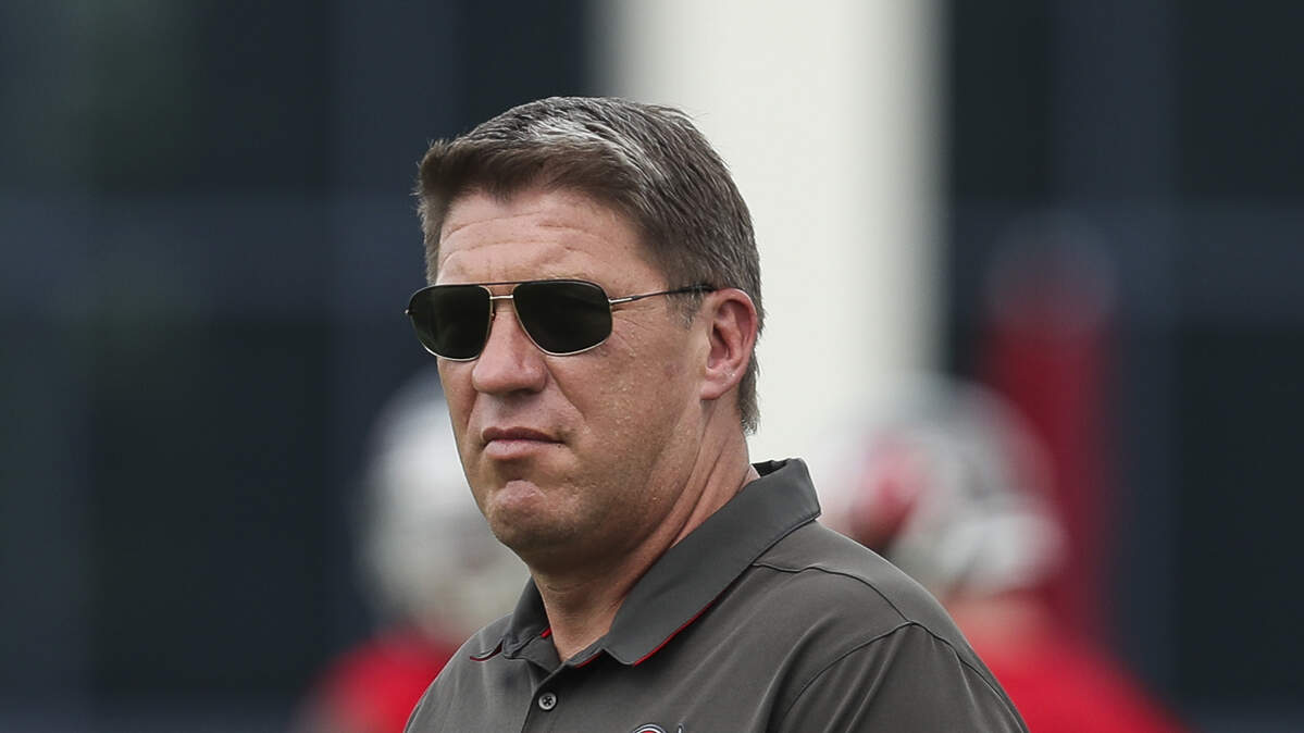 Tampa Bay Buccaneers general manager Jason Licht watches during the team's NFL football rookie minicamp, Friday, May 11, 2018, in Tampa, Fla.