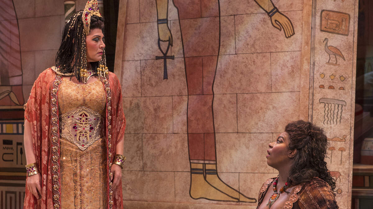 Leann Sandel-Pantaleo as Amneris and Michelle Johnson in the title role of Verdi's AIDA. Photo by Rod Millington
