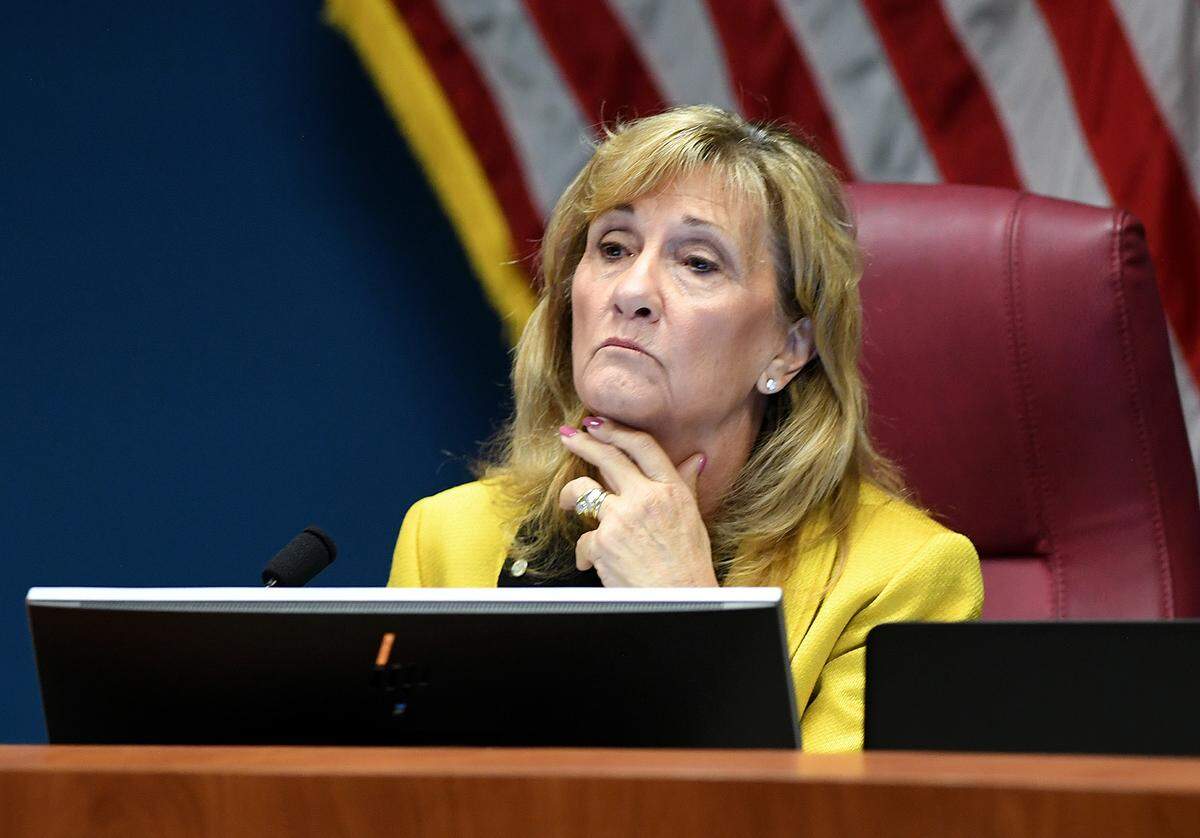 02/23/21--Vanessa Baugh sits in a Manatee County Commission meeting on Feb. 23, 2021. Baugh is under investigation by the Manatee County Sheriff’s Dept.