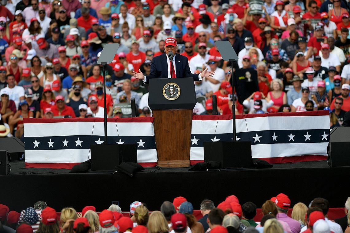 President Trump holds a rally in a parking lot at Raymond James Stadium in Tampa October 29.