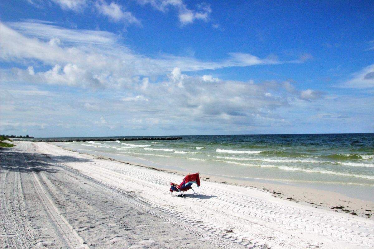 Beach goers were largely staying away from Anna Maria Island beaches on Monday because of ride tide, although county workers were doing an efficient job of the keeping the area clear of dead sealife.