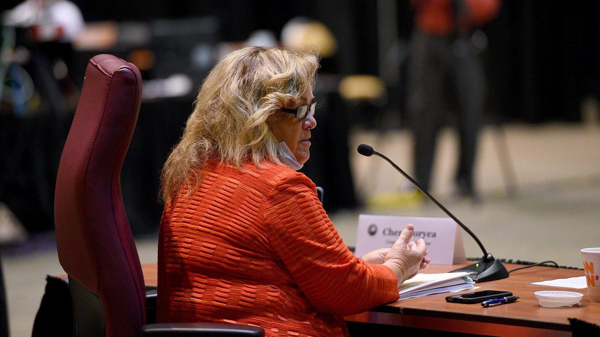 6/24/2020--The Manatee Board of County Commissioners is set to approve a mutual separation agreement that will pay County Administrator Cheri Coryea over $200,000 to leave her job. In this Bradenton Herald file photo, Coryea speaks to the board during a public meeting on June 24, 2020.