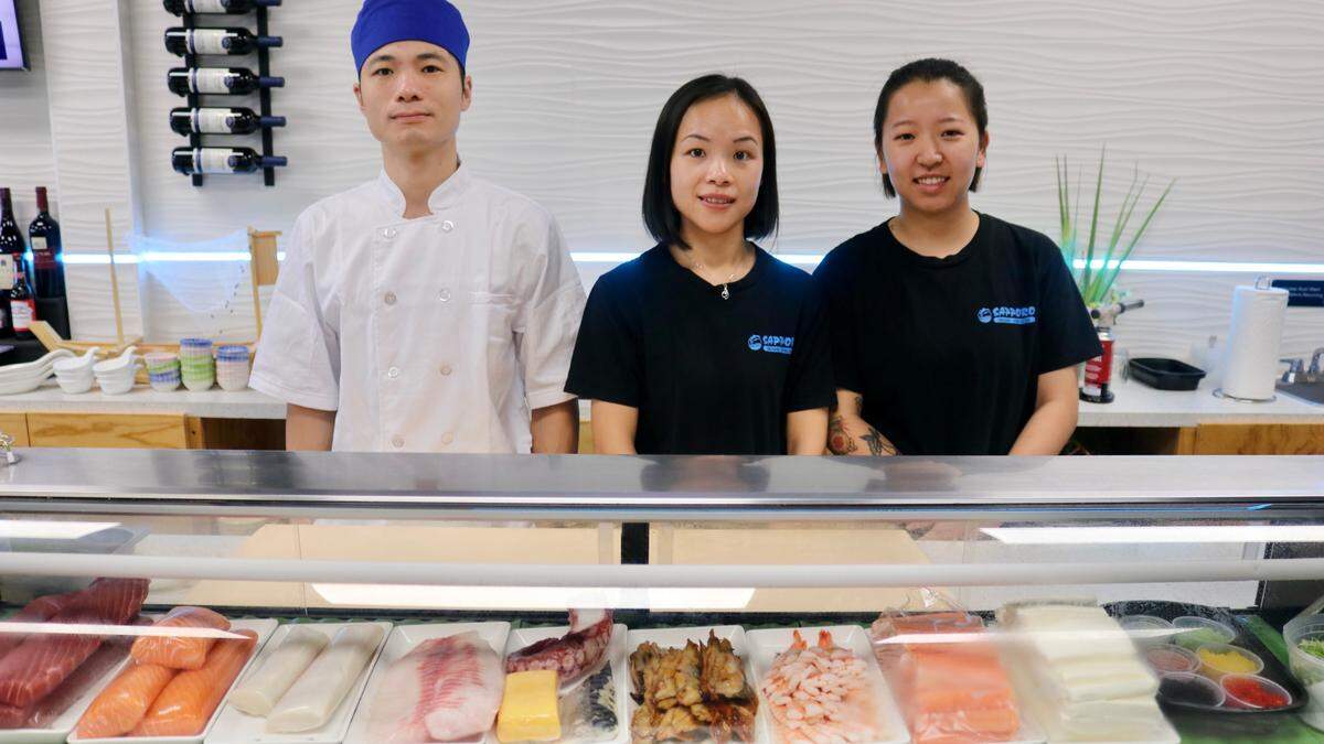 Sapporo Sushi-Hibachi opened recently in Beachway Plaza, 7224 Manatee Ave. W., Bradenton. Shown above on March 10, 2022, are David Chen, Season Chen, and Jessica Dong.