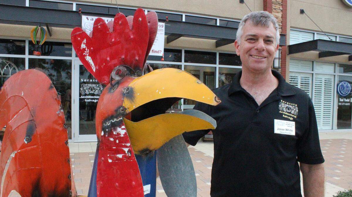 Jesse White, founder of Sarasota Architectural Salvage, stands in front of his new retail store in Manatee County at 5265 University Parkway, unit 105.