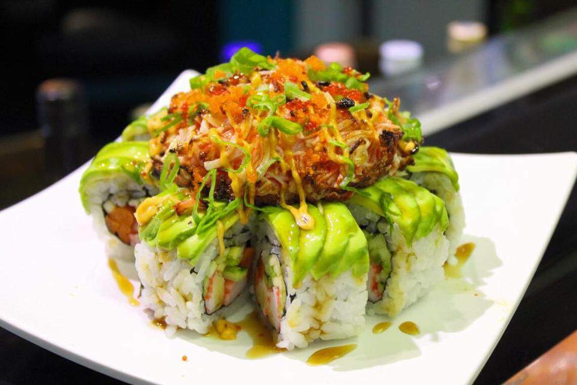 The “Nina Roll” at Sam Oh Jung in Bradenton is a California roll wrapped in avocado and topped with baked crab.