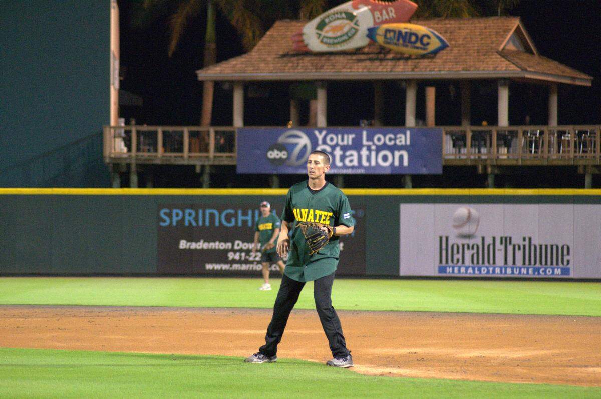 The Bradenton Police Department faced off against the Manatee County Sheriff’s Office in “Battle of the Badges,” a baseball match for charity at LECOM Park on Tuesday.