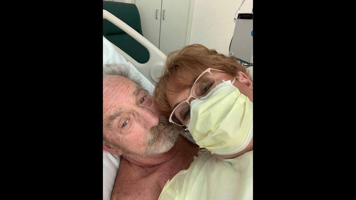 John and Kim Paris at Manatee Memorial Hospital where he is being treated and is in isolation after being tested for the novel coroanvirus, COVID-19. 