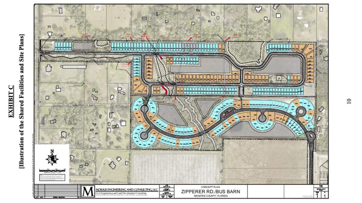 A map depicting the two proposed developments. Manatee County commissioners unanimously denied the rezone required for the northern development project, but continued another rezone that could bring 99 homes to the area. 