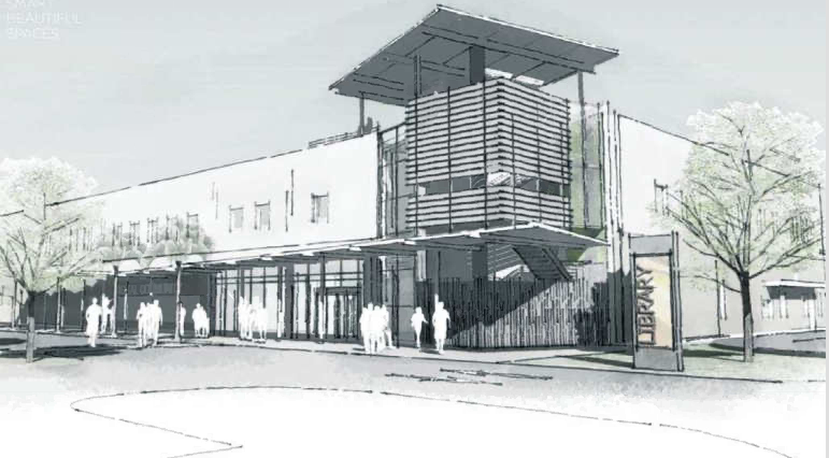 A rendering by Fawley Bryant Architecture shows what the planned East County Library at Lakewood Ranch would look like.