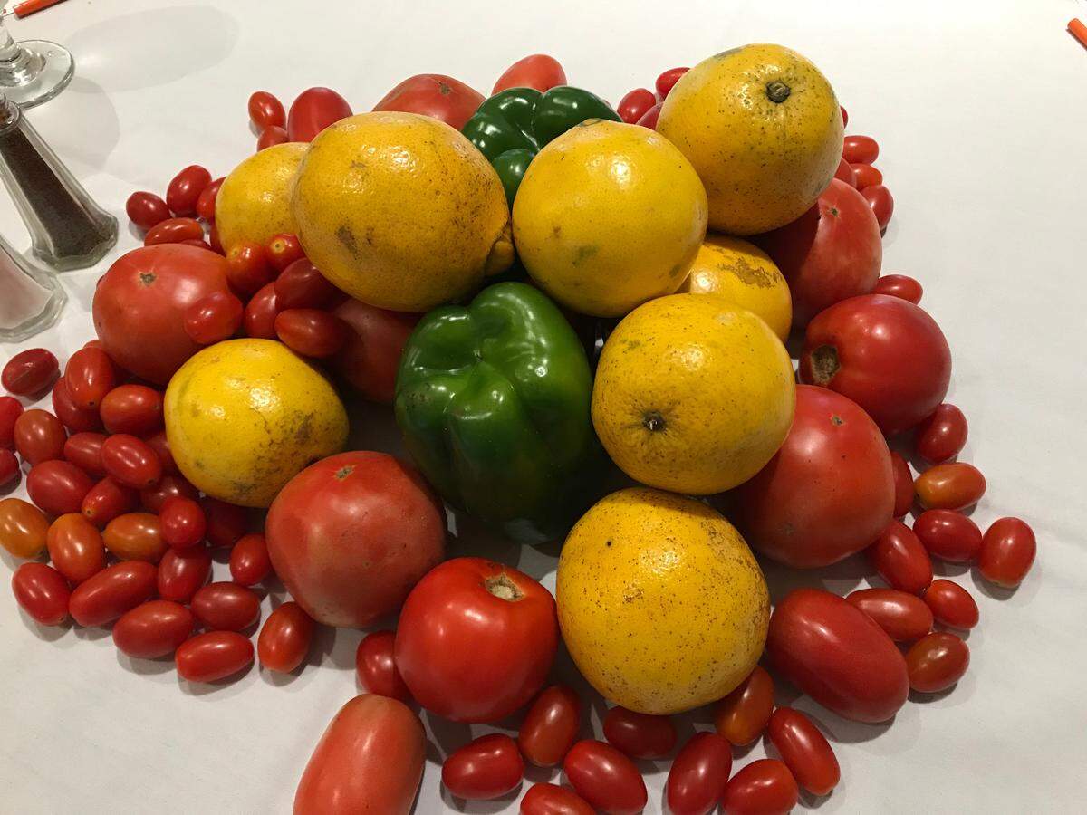 A centerpiece made  of local produce provided the centerpiece for each table at the 2018 Outstanding Agriculturist award on Tuesday.