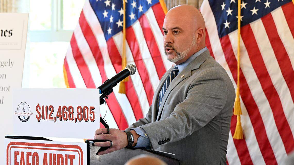 Florida’s Chief Financial Officer, Blaise Ingoglia, held a press conference at Pier 22 in Bradenton to announce what state leaders have called wasteful Manatee County Government spending on Thursday, Oct. 16, 2025.