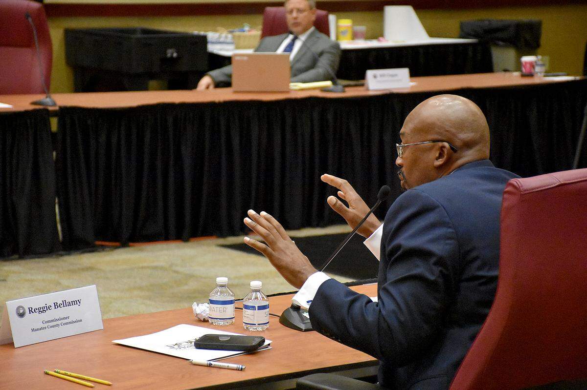 11/19/20--Reggie Bellamy reacts as at the end of a special meeting to discuss reaction to a potential federal lockdown, new commissioner Kevin Van Ostenbridge brought up a proposal to fire county administrator Cheri Coryea.