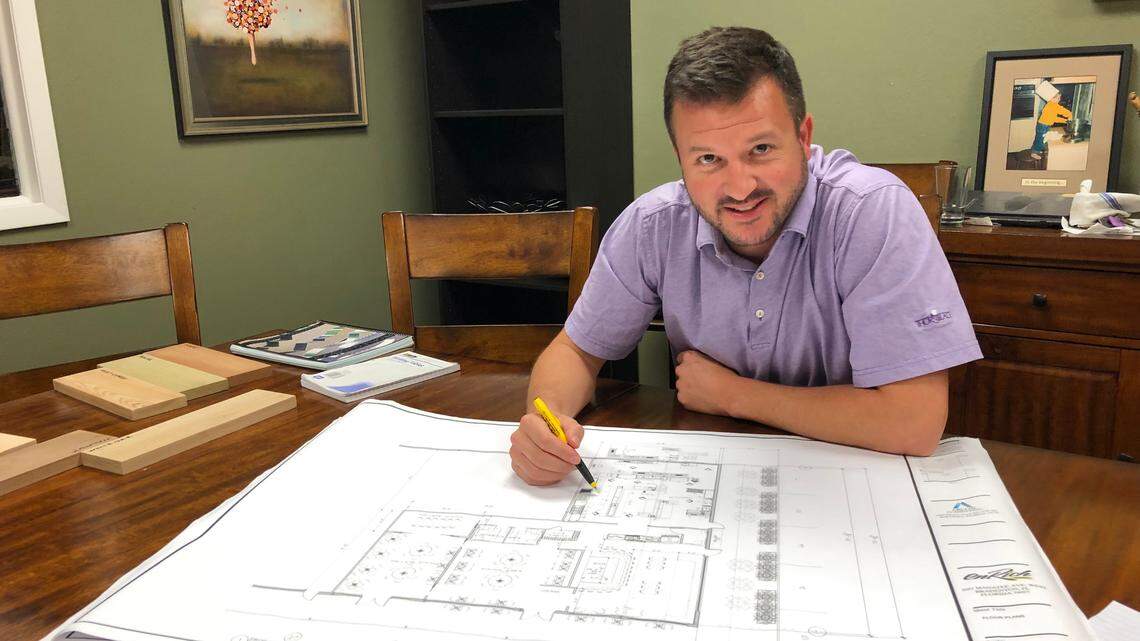 9/9/2021--Rich Knowles reviews plans for a new EnRich Bistro that he is planning to open on Manatee Avenue West in Bradenton in the spring.