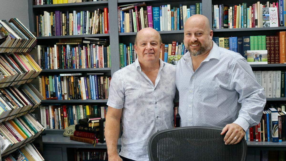 Dr. Marvin Lane, left, founder of Generation Hope International, plans to return to Romania this week where 94 Ukrainian orphan refugees have arrived at Village of Hope. His son, Jason Lane, pastor of Skyway Community Chapel, is at right. Photo was taken March 7, 2022.