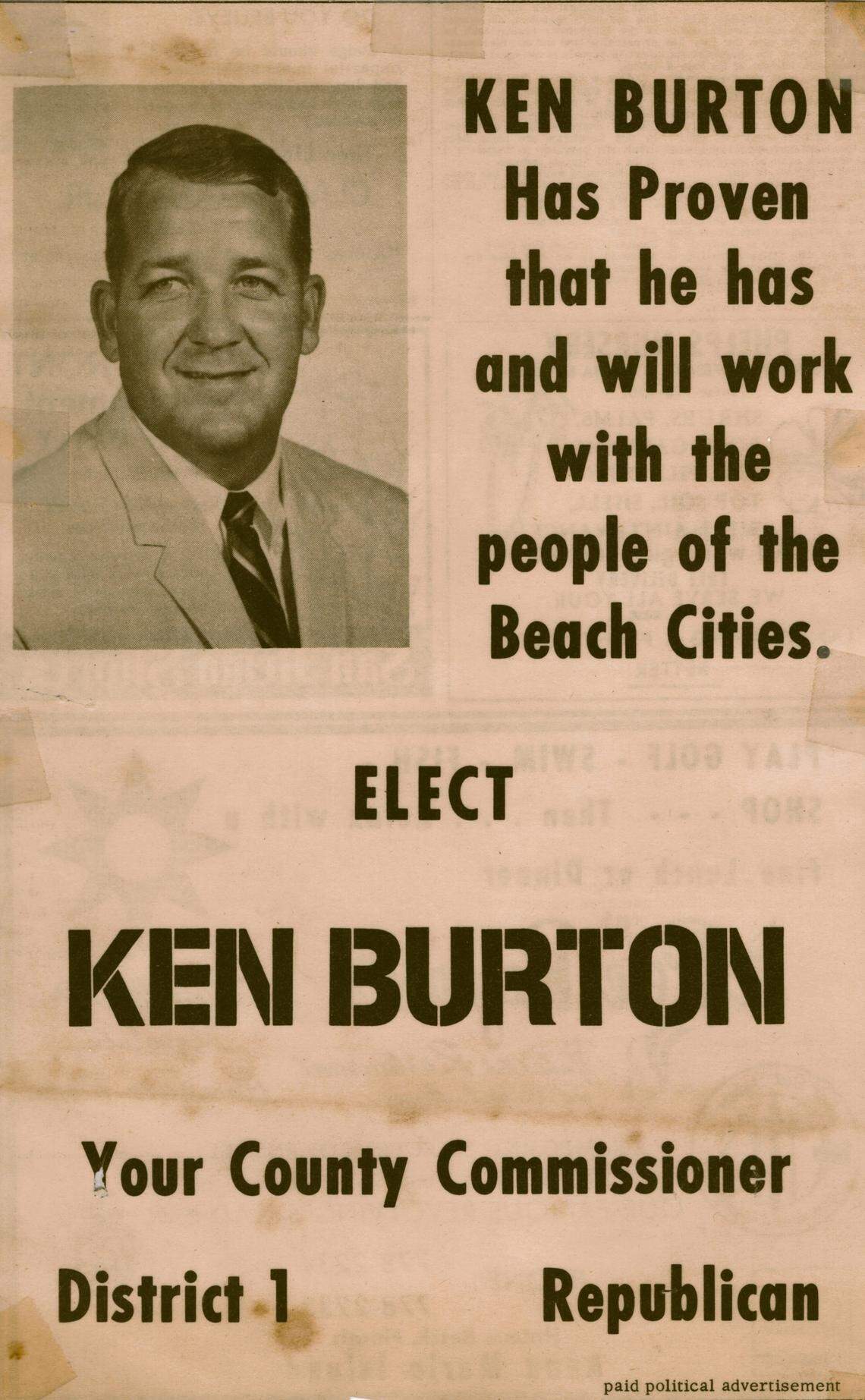 Ken Burton Sr. political advertisement in 1971.