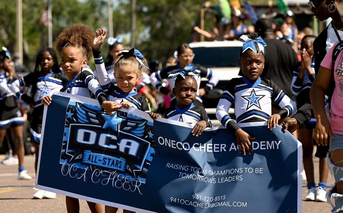The Onceo Cheer Academy marches in the annual DeSoto Children’s Parade and Party in the Park in Palmetto on April 18, 2025.