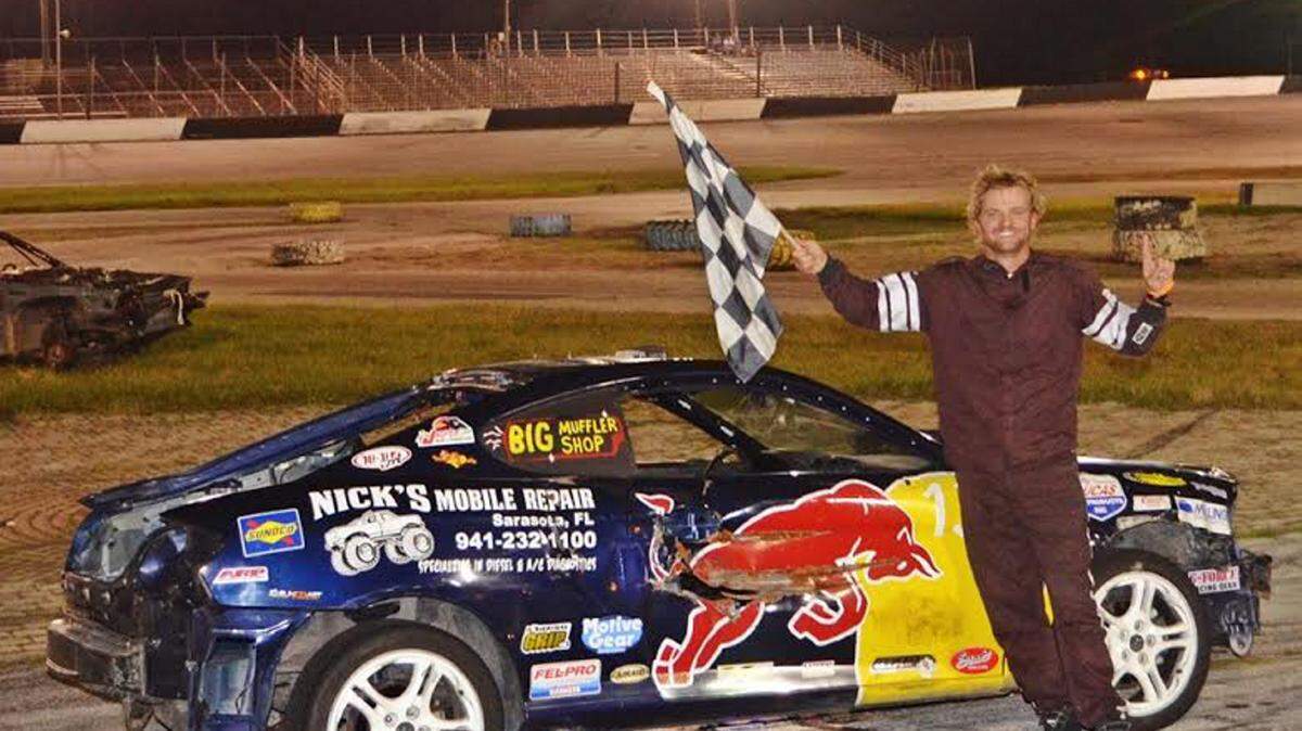 Richard Campbell poses in Victory Lane after a win on Saturday at Desoto Speeway.PROVIDED PHOTO