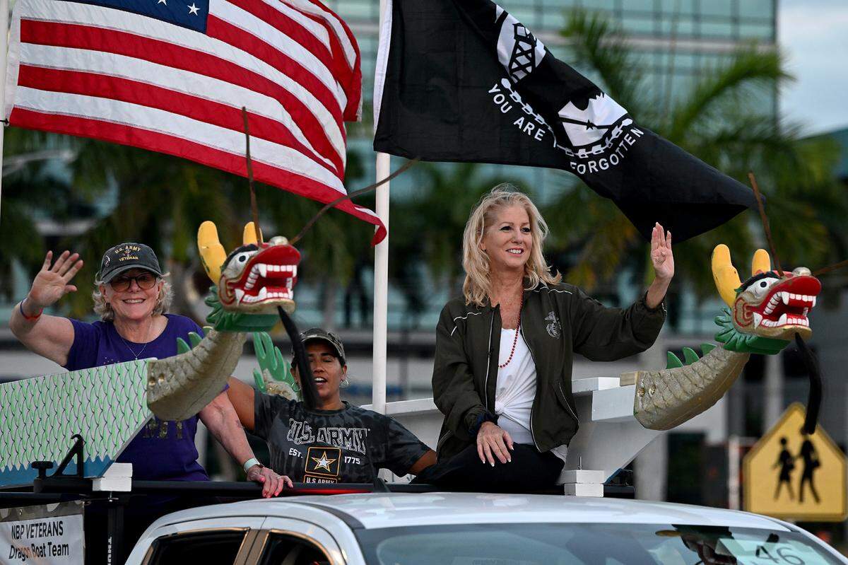 One of the military floats during the DeSoto Parade on Saturday, April 27, 2024.