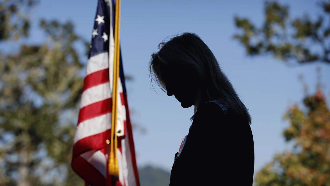 Dr. Christine Seals speaks during a news conference at Umpqua Community College Monday, Oct. 5, 2015, in Roseburg, Ore. The campus reopened on a limited basis for faculty and students for the first time since armed suspect Chris Harper-Mercer killed multiple people and wounded several others on Thursday before taking his own life at Snyder Hall. (AP Photo/John Locher)