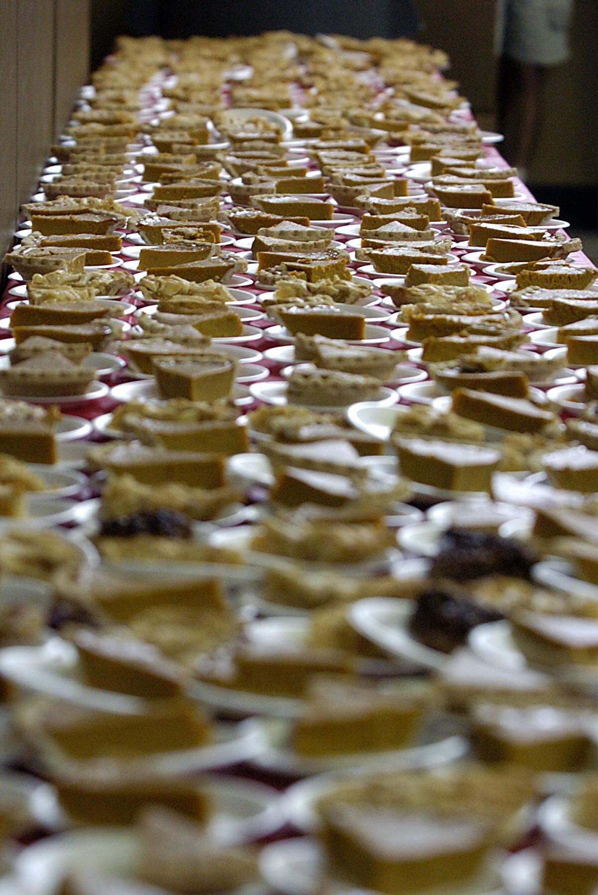 These aren’t this year’s pies (in fact they are from Thanksgiving a few years ago), but the Salvation Army promises “pies as far as the eye can see” for their Christmas day meal this year.