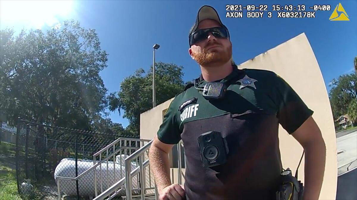 A screenshot from body camera video footage taken on Aug. 22, 2021 shows Manatee County Sheriff’s Office Deputy Judd Buckwith when he came to Palm View K-8 in Palmetto and took 12-year-old Ja’Quyla Jones to juvenile detention.