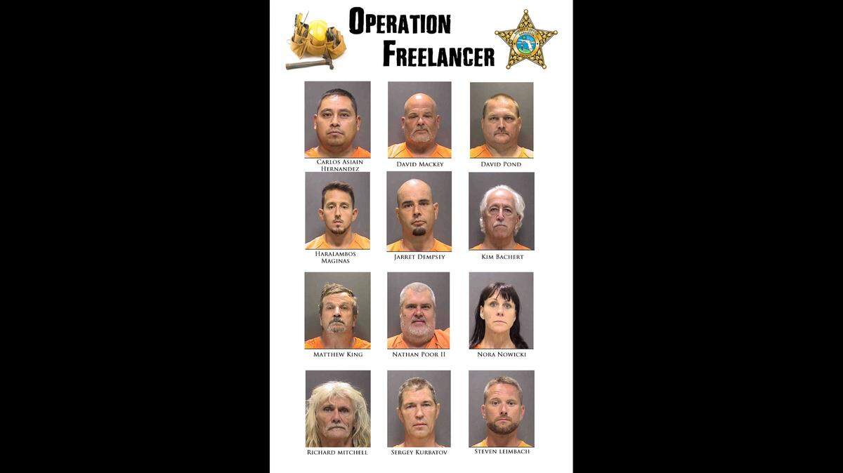 The Sarasota County Sheriff's Office arrested 12 people on several charges during a three-day operation intended to protect citizens from unlicensed contractors.