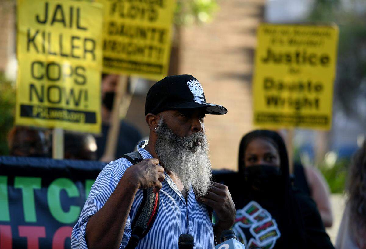 04/21/21ÑRodney Jones speaks at a rally at the steps of the Manatee County Courthouse to observe the jury verdict that found former police officer Derek Chauvin guilty of murder and manslaughter in the killing of George Floyd.