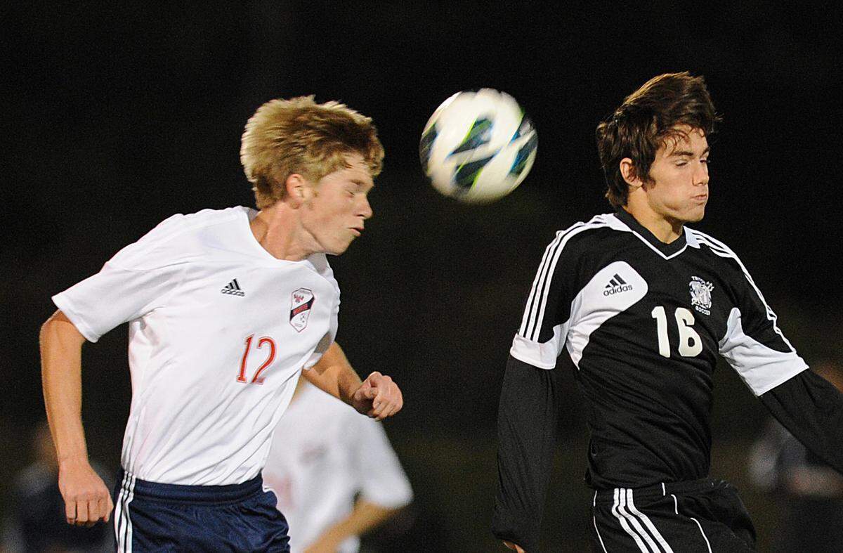 11/21/2012--The 2021 U.S. Youth Soccer National Championships are headed to Premier Sports Campus in Lakewood Ranch July 20-25. In this 2012 file photo, Manatee High School’s Cameron Roskamp heads the ball over a Cape Coral Mariner player during the Nike Thanksgiving High School Soccer Tournament at the Premier Sports Campus.