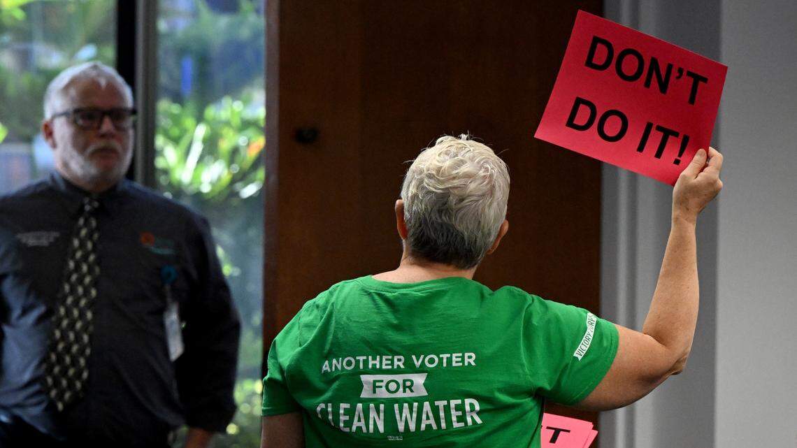 Dozens of residents protested the proposed changes to Manatee County’s wetland buffers during a meeting of the Board of County Commissioners on Thursday, Oct. 5, 2023. More than 2,300 signed an online petition against the change.