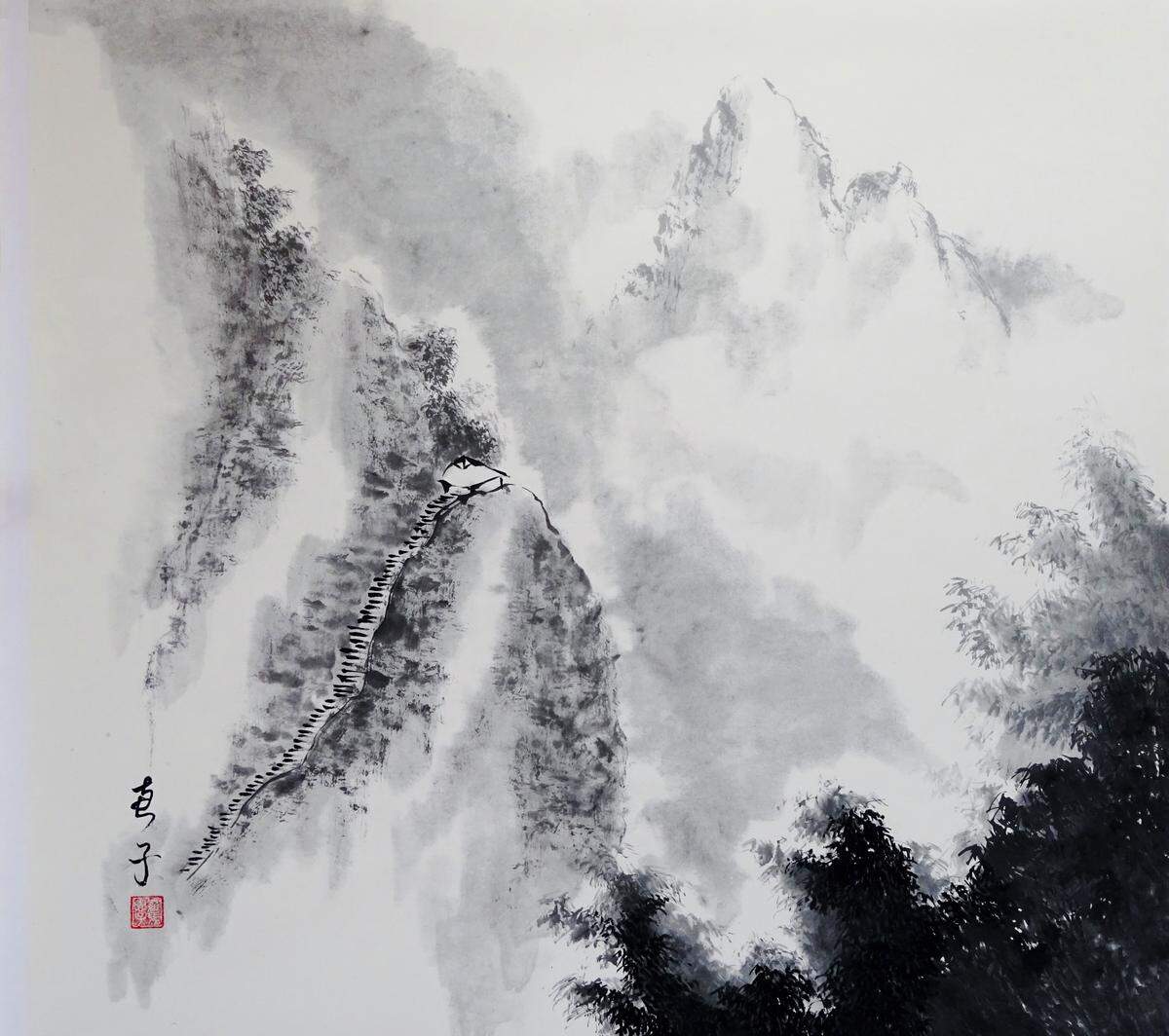 “Landscape with Gazebo” by Keiko Romerstein, now on display at ArtCenter Manatee’s exhibit of the Sumi-e Society of America.