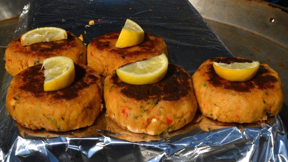 Jumbo crab cakes were thrown down on the griddle at the 37th annual Cortez Commercial Fishing Festival.
