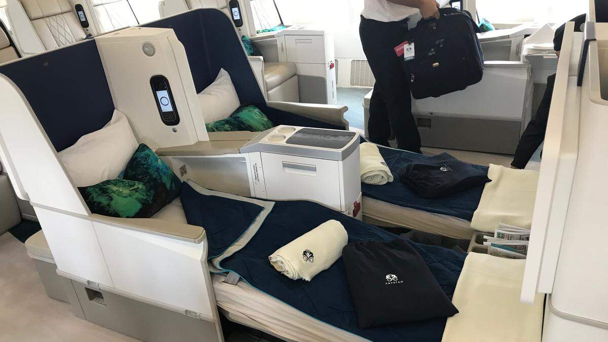 The ultimate in sleep comfort is provided in 88 fully reclining seats on board the Crystal Skye Boeing 777-200LR, which is scheduled to depart from Sarasota Bradenton International Airport for South Africa this week.