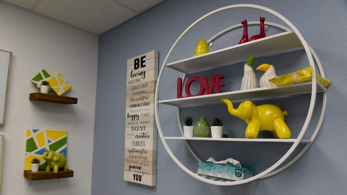 The behavioral health center at Manatee Elementary School is filled with bright, cheery decor. The school is a Community school, with a medical center, food pantry, and other supportive services for the students and their families.