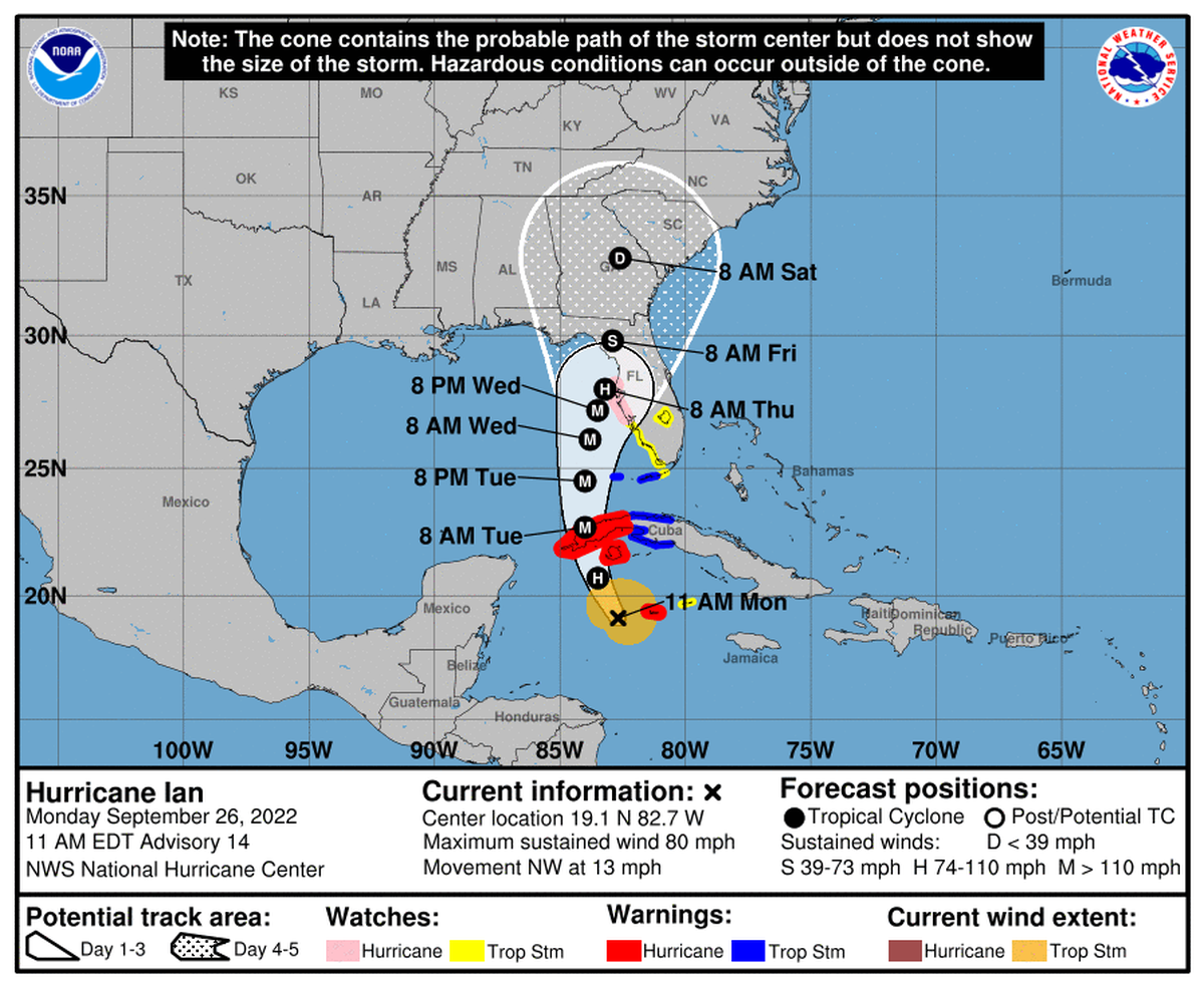 The latest Hurricane Ian forecast says the storm is preparing to undergo rapid intensification as it approaches western Cuba over the next 24 to 36 hours and becomes a major hurricane.