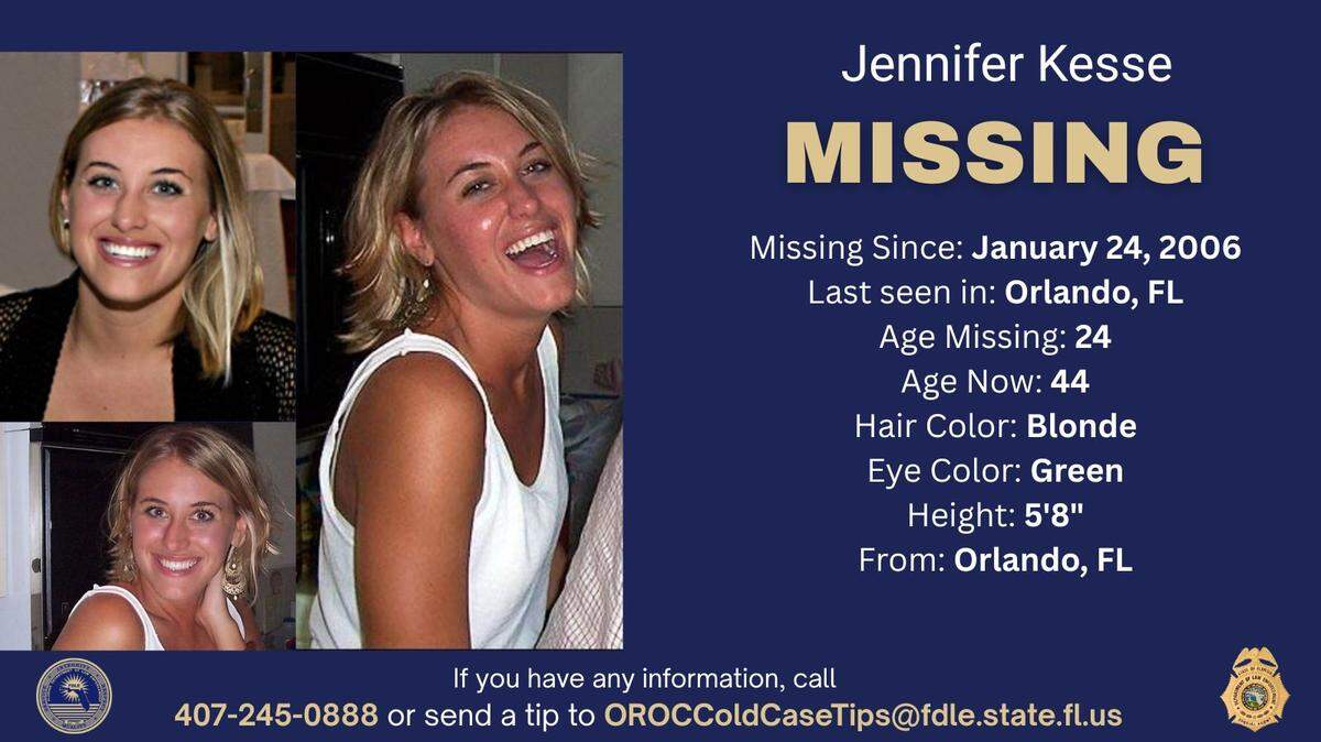 Jennifer Kesse disappeared from her Orlando apartment in 2006. Florida Department of Law Enforcement continues to investigate the case 20 years later.