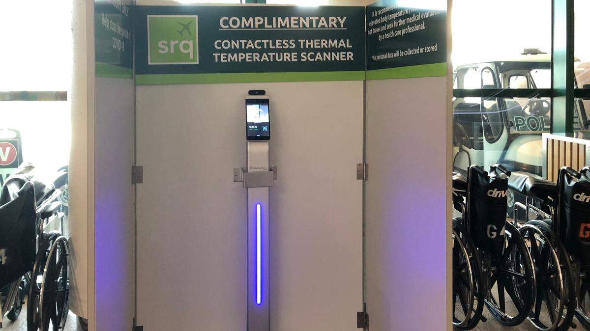 Sarasota Bradenton International Airport has installed temperature screening kiosks. Passengers can voluntarily check their own temp to help them decide whether they should fly.