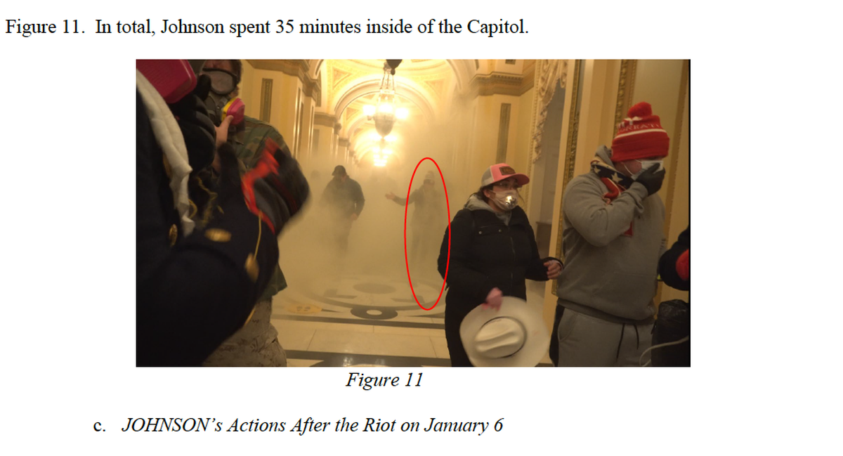 “Several minutes later, a rioter discharged white smoke from what Johnson believed was a fire extinguisher. Only at this point did Johnson move away from the rioters trying to breach the House Chamber.”