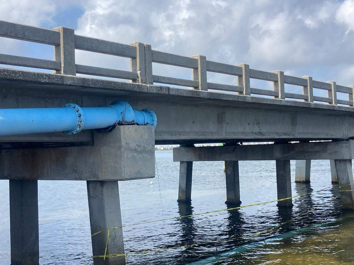 Manatee County responded to a 16-inch water main break under the drawbridge on Manatee Avenue leading to Anna Maria Island on Monday, June 19, 2023.