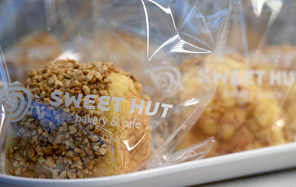 Taro pastry in the display case at Sweet Hut Bakery at 419 Cortez Road West on June 11, 2025.