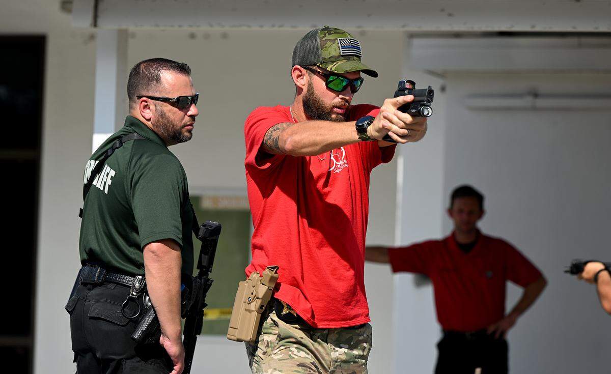 School resource officers are trained for active shooter situations by members of the Manatee County Sheriff’s SWAT team at MTC West on Tuesday, Aug. 2.