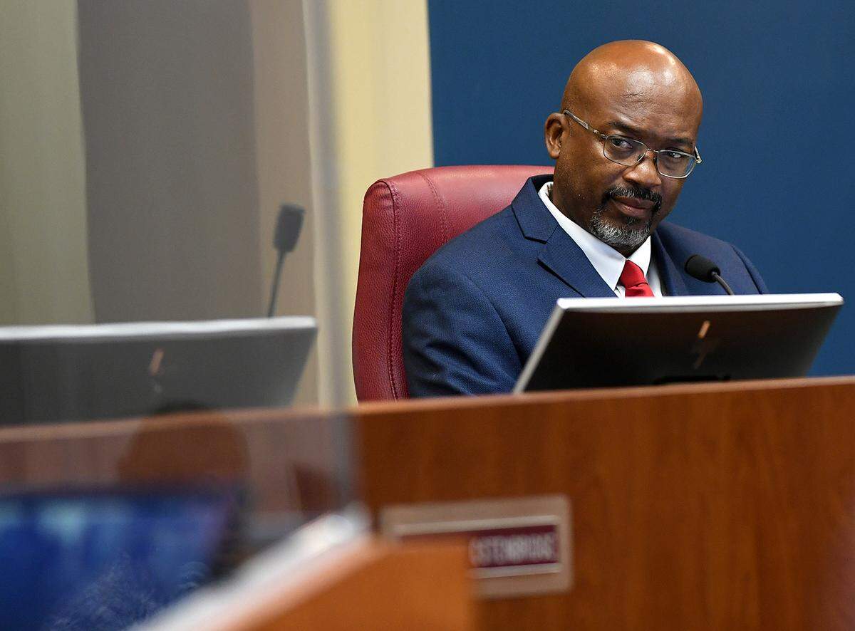 050/25/21—Reggie Bellamy listens before a discussion of the May 25th meeting regarding the contract for the county administrator.